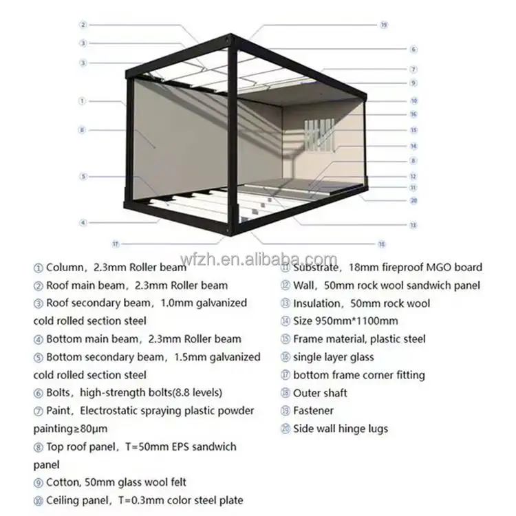 niedrigster Preis leichter Stahl 20 Fuß abnehmbares Containerhaus vorgefertigter Container Campinghäuser Ladegehäuse