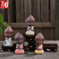 Petit Bouddha en céramique, décoration d'intérieur, artisanat Zisha, design zen asiatique, plateau à thé et ornement de voiture pour anniversaire