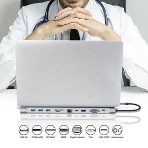 Station d'accueil USB C 11 en 1, <span class=keywords><strong>adaptateur</strong></span> multiport <span class=keywords><strong>HDMI</strong></span> <span class=keywords><strong>VGA</strong></span> Gigabit Ethernet avec lecteur de carte audio TF SD - Product Image 2