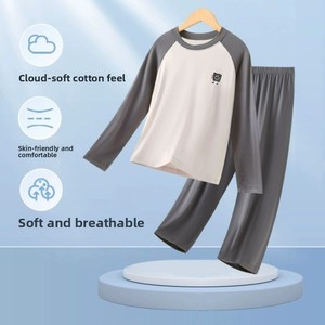 Ensemble de <span class=keywords><strong>pyjama</strong></span> confortable pour enfants, adolescents et bébés, sous-vêtements thermiques en deux pièces, ensemble décontracté long pour la maison - Product Image 3