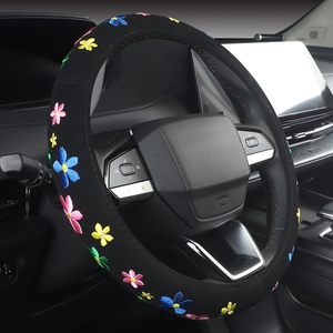 Housse de <span class=keywords><strong>volant</strong></span> brodée mignonne - Décoration florale de luxe <span class=keywords><strong>pour</strong></span> voiture, antidérapante, absorbant la transpiration, universelle 15 pouces - Product Image 4
