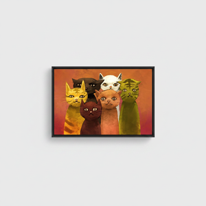 Printed Canvas Artwork: Personalized Six Cats Painting for Cat Lovers,<b>BLACK</b> <b>FRAMED</b> CANVAS - Product Image 2