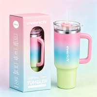 Gobelets isothermes en acier inoxydable à double paroi de 40 oz, couleur personnalisée, vente en gros, avec poignée et paille, couvercle en plastique sans BPA