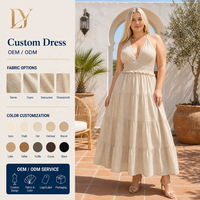 Robe midi plissée à volants superposés, col halter, décolleté plongeant, grande taille, personnalisée, vente en gros