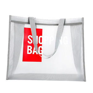 Bolsa de playa de malla transparente con logotipo personalizado, bolsa de compras de nailon reutilizable de gran capacidad - Product Image 2