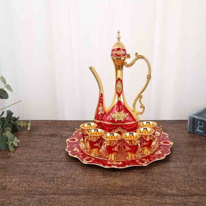 Mới phong cách thời trang cao cấp kim loại Hip Flask ấm trà và rượu vang trắng thủy tinh sang trọng hợp kim vàng cao cấp Wine cup Gift Set với khay - Product Image 4