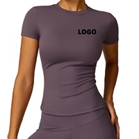 Camiseta Deportiva de Primavera para Mujer, de Secado Rápido, para Yoga, de Spandex/Nailon, Ajustada, de Manga Corta, para Fitness, para Correr al Aire Libre