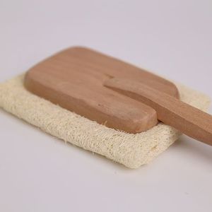 Cepillo de baño de malla de lufa con mango largo de madera, cepillo exfoliante de lufa natural para espalda, toalla de fregado desmontable, cepillo de baño reemplazable - Product Image 5