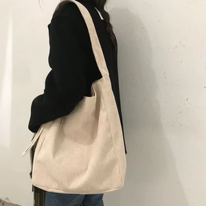 Bolsos de compras de lona de algodón natural de gran capacidad, bolsos de hombro reutilizables a la moda con estilos lisos y de <span class=keywords><strong>pana</strong></span> - Product Image 6
