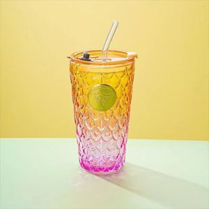 Seaygift phong cách mới sầu riêng nàng tiên cá Quy mô thủy tinh Nước Sữa Cốc Cốc có nắp và rơm 500ml sáng tạo Dot Màu cốc cà phê - Product Image 4