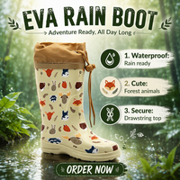 Chaussures imperméables pour enfants avec logo personnalisé, imprimé animaux de la forêt, doublure en fourrure chaude, bottes de pluie en caoutchouc naturel pour l'hiver, vente en gros