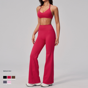 Conjunto Deportivo JY con Logotipo Personalizado para Mujer, Sujetador Deportivo sin Costuras con Espalda Descubierta, Pantalones Anchos <span class=keywords><strong>de</strong></span> Secado Rápido con Efecto Levanta Glúteos, para Yoga y Fitness al Aire Libre - Product Image 3