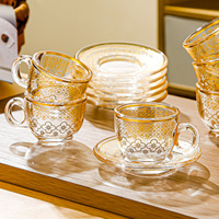 Tasse à café et à thé en verre peint à l'or transparent moderne transfrontalier lumière luxe lave-vaisselle et micro-ondes à usage domestique sûr