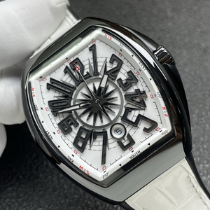 Montre-bracelet de luxe haut de gamme pour homme, automatique, mécanique, boîtier en acier inoxydable noir en forme de baril, résistante à l'eau 5 ATM, cadran blanc - Product Image 2