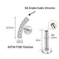 Anting-anting titanium zirkon berlapis emas 18K kualitas implan ASTM F136 JIAXIN, ulir dalam, untuk helix, tragus, bibir, pernikahan, dan aksesori tubuh.