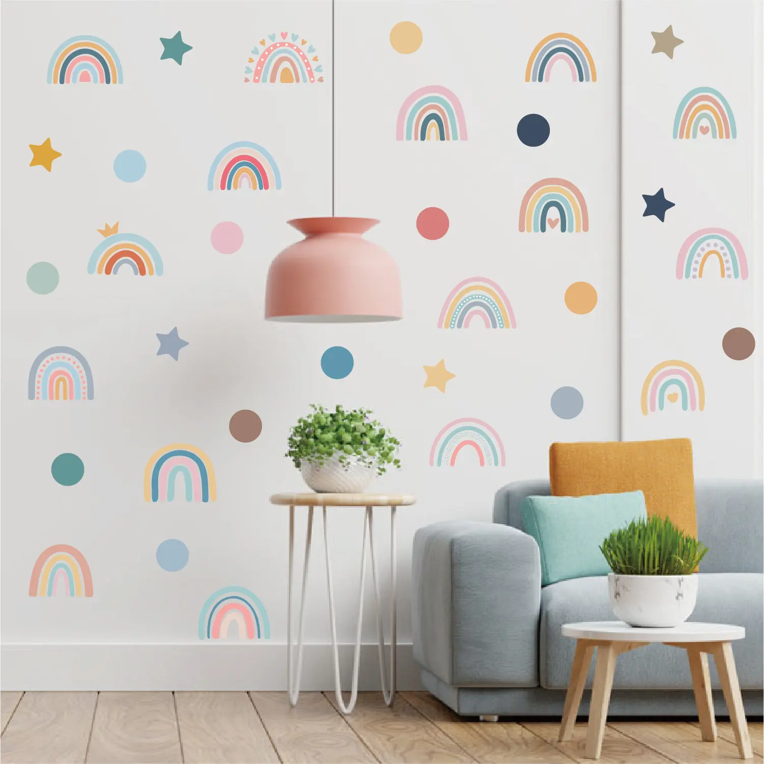 Cute rainbow raindrop decal removable DIY colorful rainbow wall sticker for drawing room Hot sale baby room cartoon wall sticker