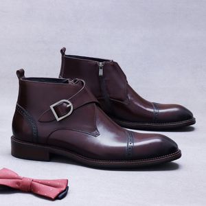 Men's Business Casual High Top Lace up Square Toe Leather Upper Patchwork Boots-Lightweight Anti-Slip Breathable Moto Work Boots - Product Image 1