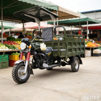 Tricycle cargo motorisé 200cc vert militaire avec auvent, véhicule de transport à trois roues pour l'Asie centrale