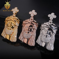 Prix de gros Pendentif Tête de Jésus entièrement serti de Moissanite couleur D VVS en Argent 925, Breloque Hip Hop, Bijoux de rappeur, Faible MOQ