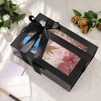 Logo personnalisé noir mat grande boîte d'emballage cadeau pliante Magneti en carton de luxe en papier rigide pour proposition de garçon d'honneur avec fenêtre