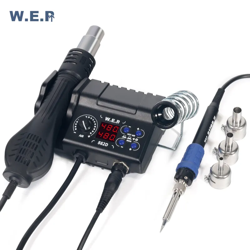 WEp 882d 2 trong 1 Trọng lượng nhẹ hàn sắt 60W trạm làm lại không khí nóng BGA SMD điều chỉnh nhiệt độ Trạm Hàn ngủ