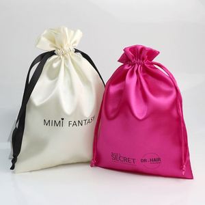 Sacs de protection en soie de luxe personnalisés pour perruques, sacs cadeaux de qualité avec cordon de serrage pour cosmétiques, bijoux, lingerie, sacs à main, pochettes en satin pour cheveux - Product Image 4