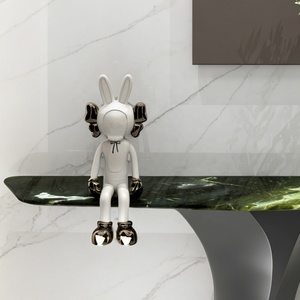 Table console d'entrée moderne de luxe en marbre sablé, table de salon étroite et originale de 48 pouces en forme d'<span class=keywords><strong>arc</strong></span> avec miroir - Product Image 3