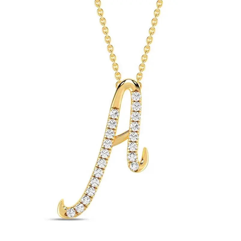 Iniziali Gemnel in diamanti brillanti rotondi collana con ciondolo lettera alfabeto catena d'oro delicata
