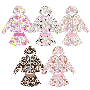 Nouvelle Arrivée 2026 Ensemble Confortable 2 Pièces en Tissu Yoga pour Petites Filles : Sweat à Capuche Zippé à Manches Longues et Jupe Personnalisable pour Bébés et Enfants - Product Image 1