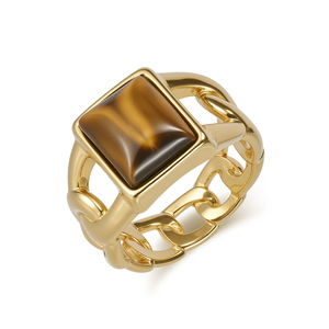 Geometric Openwork Cuban Chain <b>Ring</b> With Tiger Eye Stone For Men <b>Titanium</b> Steel Jewelry Gift - Product Image 5