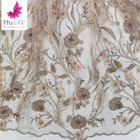 HY1353 obral baru buatan tangan Afrika bunga 3d manik-manik renda payet sifon applique gaun pernikahan kain