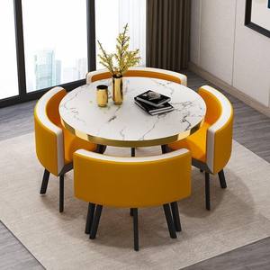Muebles modernos para el hogar redondo mármol dorado Acero inoxidable <span class=keywords><strong>8</strong></span> plazas ahorro de espacio mesas de comedor juego de mesa de comedor - Product Image 5
