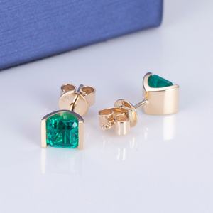 Joyería Messi, Aretes de Oro Amarillo de 18k con Esmeralda Cultivada en Laboratorio, Joyería de Moda para Mujer - Product Image 4