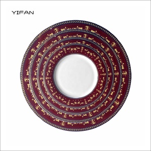Nouvelle conception, vaisselle moderne, service de luxe de plats rouges, ensemble créatif de plats ronds plats, service de dîner en porcelaine fine, sous-assiettes de mariage - Product Image 6