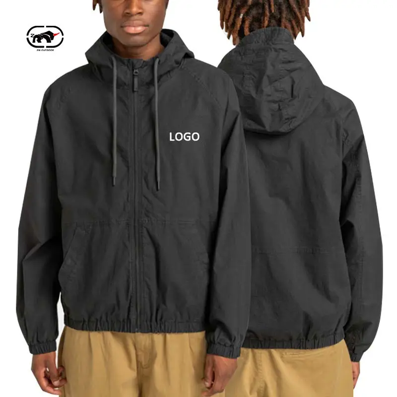 Logo personnalisé OEM Veste de randonnée extérieure coupe-vent à capuche pour hommes imperméable