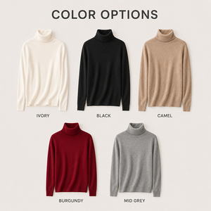 Pull en cachemire pour femme, col roulé, coupe ajustée, col haut, personnalisable avec logo, haut de gamme, doux, chaud et polyvalent - Product Image 4