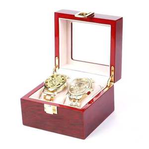 Kotak Penyimpanan Jam Tangan Pasangan Kayu Cherry Berlapis Lacquer 2 Slot dengan Kilau Tinggi - Product Image 5