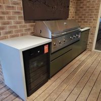 Vermont Modulaire Complet Moblle Ensemble de cuisine d'extérieur en forme de L en acier inoxydable avec îlot Barbecue et réfrigérateur avec évier et gril