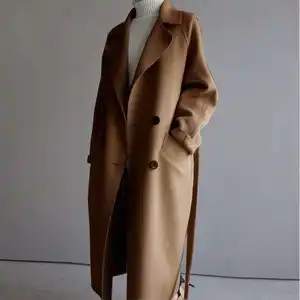 韩版销售时尚冬季大衣夹克带腰带女批发长羊毛外套