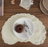 Set de table en coton brodé en forme de coquillage, style français, réutilisable, fait main, vintage, pour table à thé, décoratif