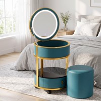 Station de maquillage moderne en acier inoxydable avec miroir LED 3 couleurs, chargeur de téléphone sans fil, roulettes universelles, hôtel, appartement