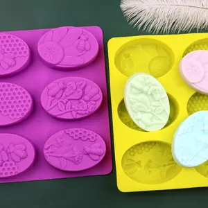 Moldes de jabón de silicona con 6 cavidades personalizadas, moldes de panal de abeja 3D para hornear flexibles, bandeja de cubos de hielo