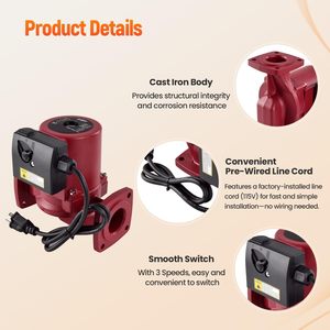 ปั๊มน้ำหมุนเวียน Talspity 115V 1/2HP 3 สปีด สแตนเลส สำหรับระบบทำความร้อนและความเย็น - Product Image 4