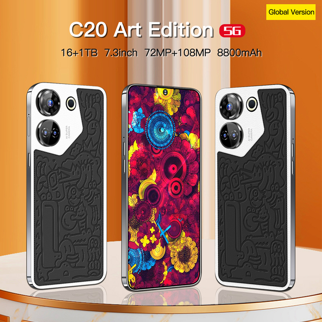 2026 New Model C20 5G Smartphone Octa Core Snapdragon 400 Series Android13 108MP Camera Wireless Charge Dual SIM Global Language