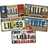 Letrero Metálico Rústico Vintage de Lille, Francia, Decoración de Pared para Viajes, Casas de Huéspedes y Bistrós, Venta al por Mayor