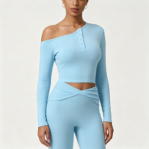 Chemise de sport sexy à manches longues et épaules dénudées |   T-shirt décontracté slim fit pour femme, nouvelle arrivée automne - Product Image 6