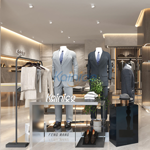 Solution d'aménagement de magasin Kainice : Rails, comptoirs îlots, présentoirs de magasin, présentoirs de table en métal et acrylique pour boutique de vêtements pour hommes - Product Image 1