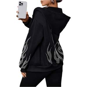 Sudadera con capucha y cremallera para mujer, estilo oversized, manga larga, estampado gráfico, atuendos de otoño - Product Image 1