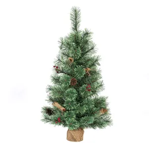 Arbre de Noël vert personnalisé PE PVC 60CM petit support de sac de plante en pot avec lumières et support