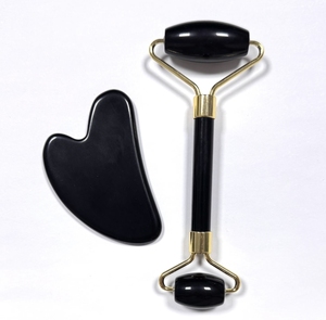 skin care massage products black color natural <b>jade</b> obsidian stone face <b>roller</b> and gua sha - Product Image 6